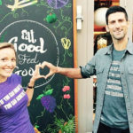 Jelena and Novak Djokovic outside Eqvita
