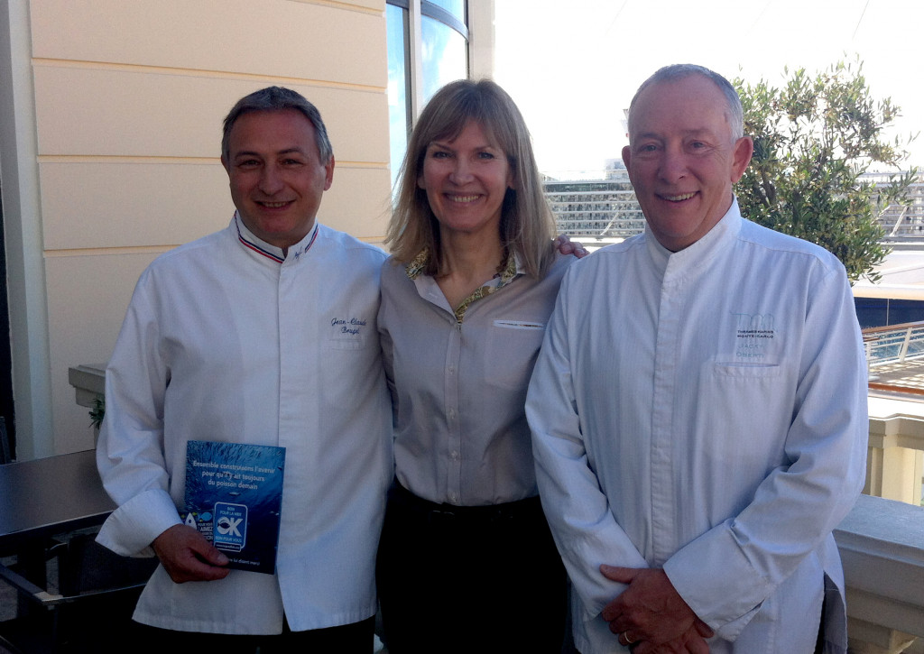 Chef Jean Claude Brugel, of Thermes Marins’ Vistamar restaurant, with Christine Zoliec, Managing Director and Brugel’s predecessor, Jacky Oberti.