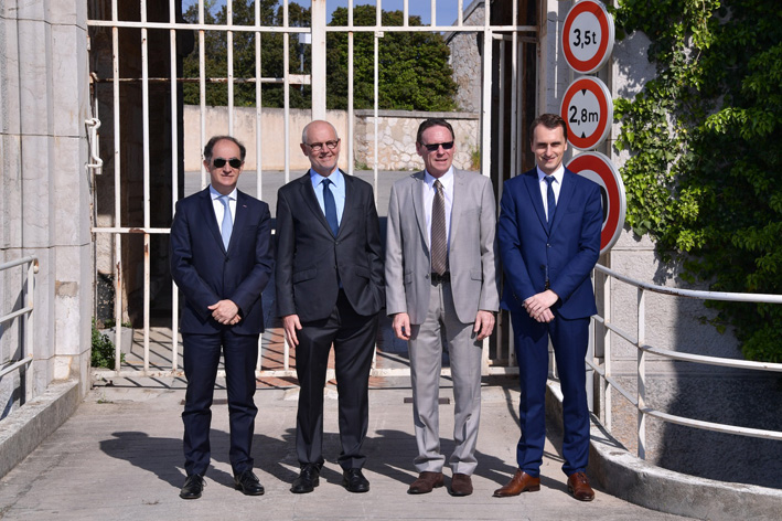 Minister of Finance and Economy Jean Castellini, - Minister of State Serge Telle, Mayor of La Turbie Jean-Jacques Raffaele, and Rémy Rolland, Administrator of Domaine - © Charly Gallo/Communications Department
