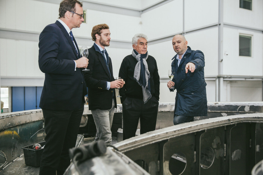 Pierre Casiraghi, Vice-President of the Yacht Club de Monaco, with Bernard d’Alessandri, YCM Secretary General, at Dynamiq's Viareggio shipyard