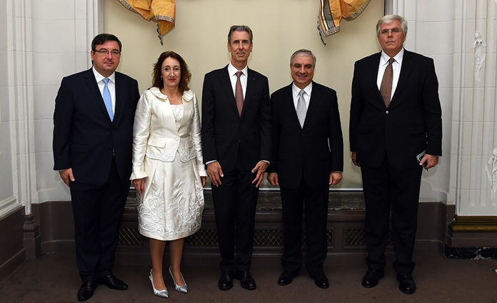 Gilles Tonelli (centre) Government Minister for Foreign Affairs and Cooperation; HE Jane Coombs, Ambassador of New Zealand; HE Tomasz Mlynarski (L), Ambassador of the Republic of Poland; HE Igor Slobodnik, Ambassador of the Slovak Republic; HE Pantelakis D. Eliades, Ambassador of the Republic of Cyprus. Photo: Manuel Vitali/DC