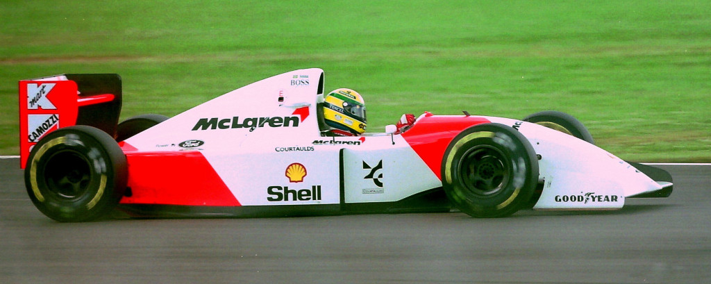 Ayrton Senna driving the McLaren MP4-8 during practice for the 1993 British Grand Prix. Photo: Martin Lee
