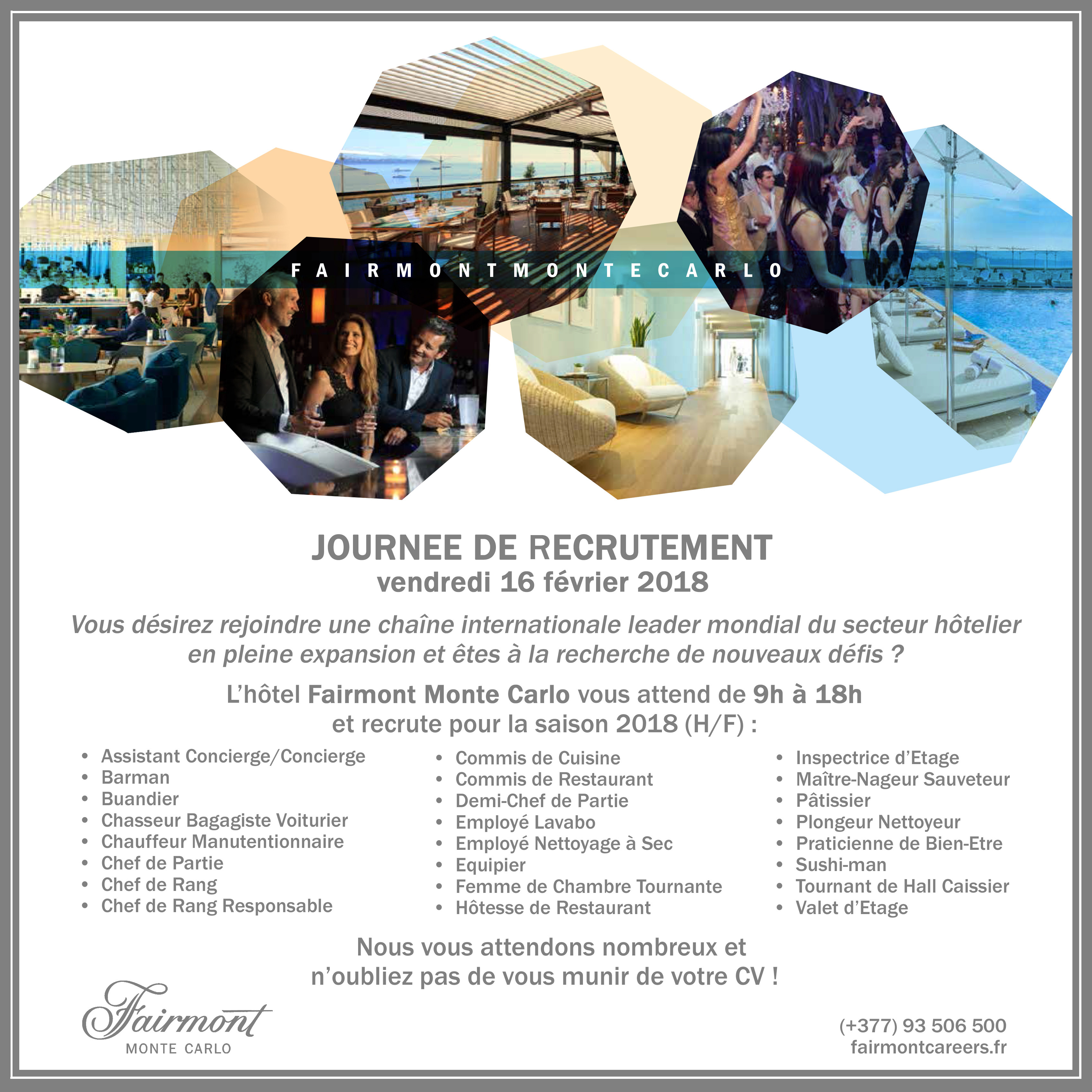 recruitment day friday at fairmont monte carlo 100 seasonal jobs fairmont flyers