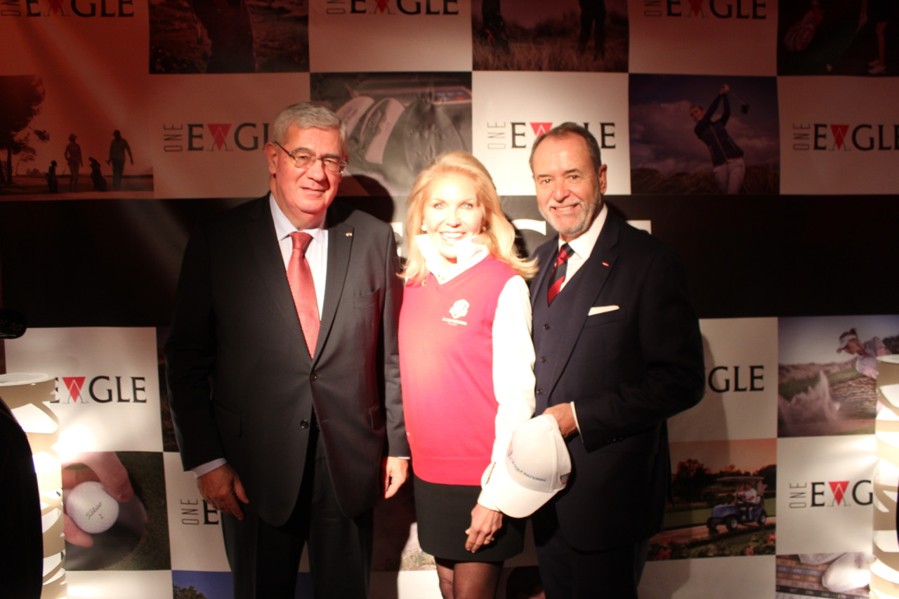 HE Henri Fissore, Chairman of the Board Grimaldi Forum, Susan Feaster, CEO of Ryder Cup France 2018 US Partners Club and Monaco US Celebrity Cup Chairman and Werner Peyer, Managing Director of Compagnie Monégasque de Banque. Photo: Monaco Life