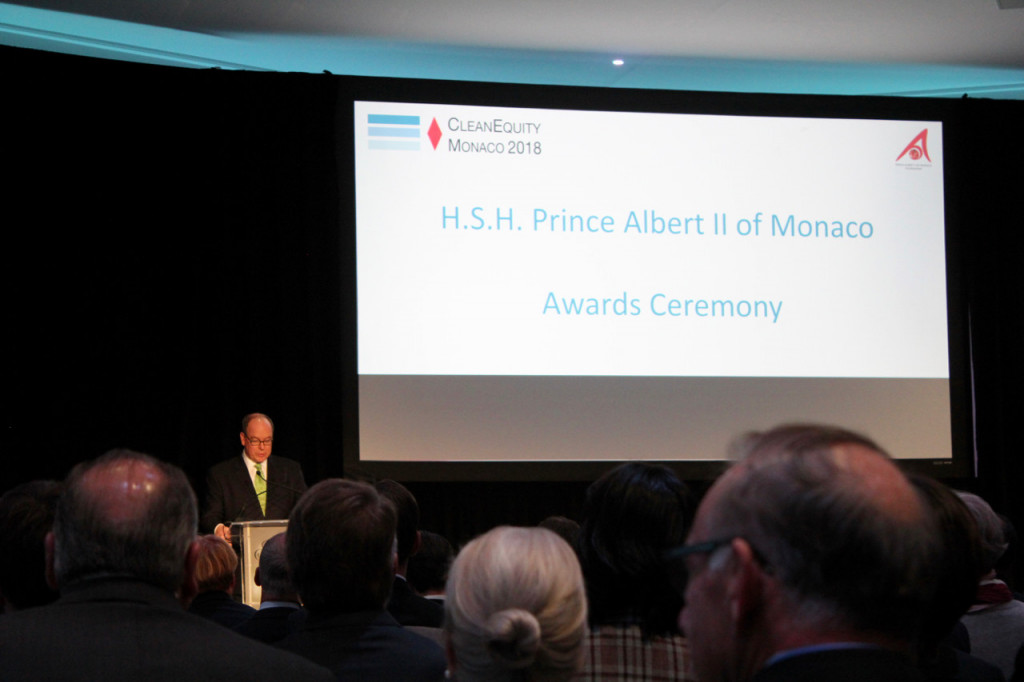 HSH Prince Albert at the 2018 CleanEquity Monaco Awards Ceremony. Photo: Monaco Life