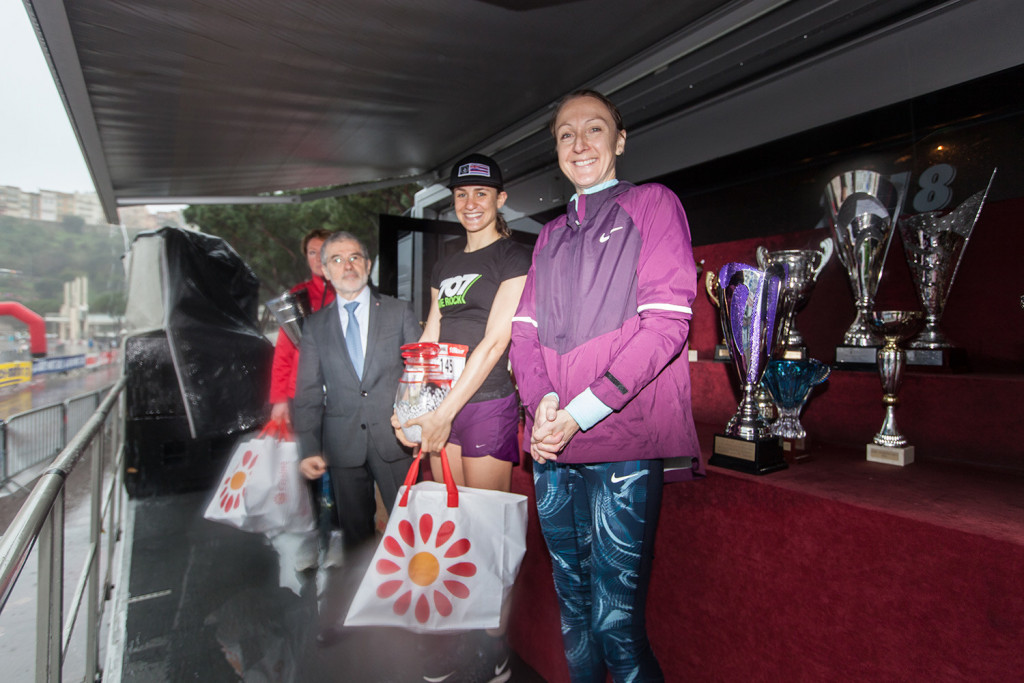 Minister of Interior Patrice Cellario and current holder of the Women’s Marathon World Record, Paula Radcliffe (right). Photo: Claude Ingargiola