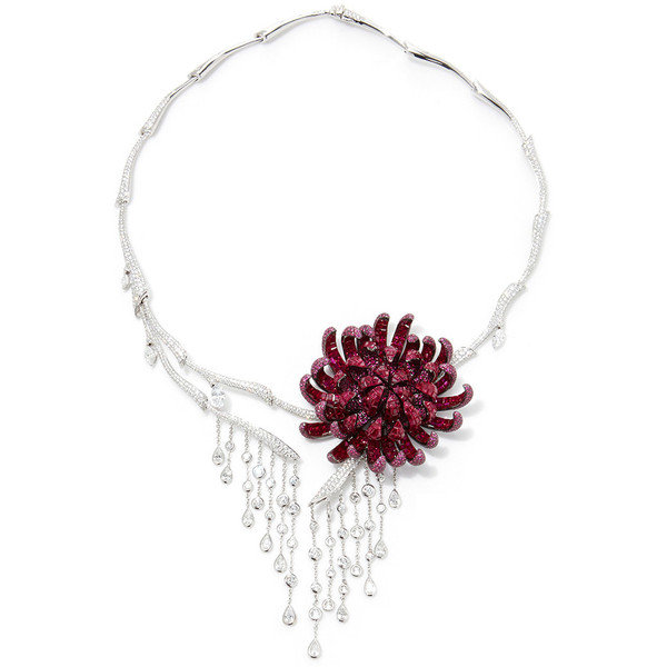 Stenzhorn Noble Ones, The Chrysanthemum necklace in 18k white gold set with 2,818 rubies (53.45ct) and 1,407 colorless diamonds (9.20ct)