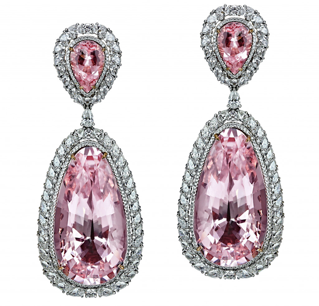 Jacob & Co Morganite Earrings in 18K white gold set with morganite (100.23 carats) and colorless diamonds (8.61 carats)