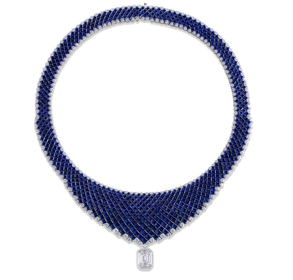 Stenzhorn Ovidio necklace in 18k white gold set with 666 blue sapphires (86.80ct) and 246 colorless diamonds (10.30ct)