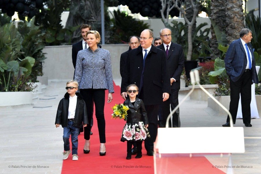 Prince Albert, Princess Charlene, Prince Jacques and Princess Gabriella at the inauguration